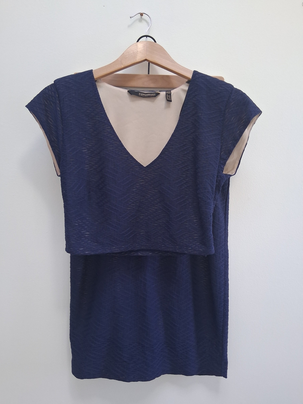 Kardashian Kollection Navy  V-Neck Top And High Waisted Skirt Set Sz Large